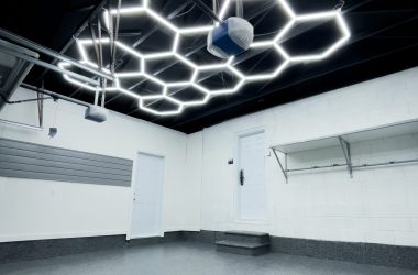 Garage Epoxy Floor with Hexagon Lighting